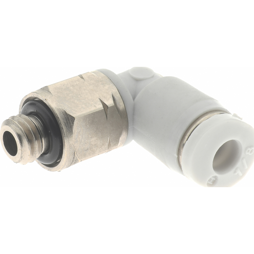 Norgren Push-to-Connect Tube x Male x Tube x Male BSPT Fitting: 90 deg Swivel Elbow Adapter, BSPT, 6.00 mm OD - 101470628