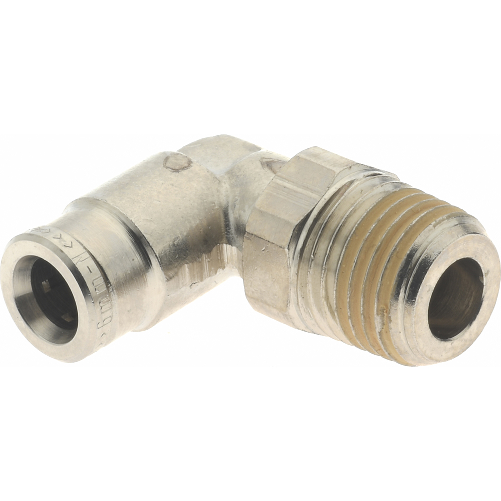 Norgren Push-to-Connect Tube x Male x Tube x Male BSPT Fitting: 90 deg Swivel Elbow Adapter, BSPT, 6.00 mm OD - 101470628