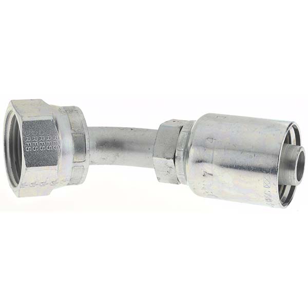 Parker Hydraulic Hose 45 ° Elbow: 0.375" ID, 6 mm, 3/4-16 - KP81329