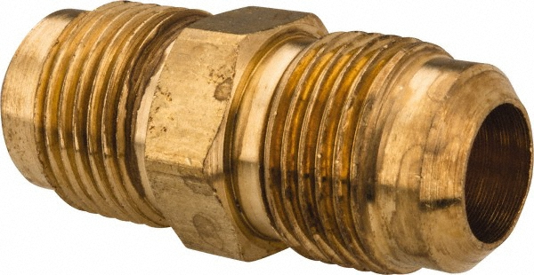 Parker Brass Flared Tube Union: 5/8" OD, 7/8-14 Thread, 45 deg Flared Angle - BD-42F-10-1