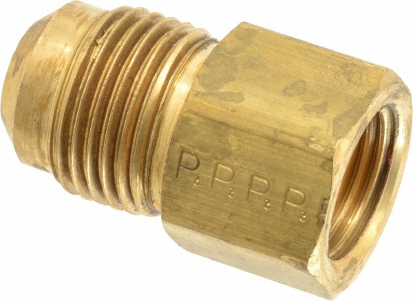 Parker Brass Flared Tube Connector: 1/4 x 3/8" OD, 7/16-20 Thread, 45 deg Flared Angle - 661FHD-4-6