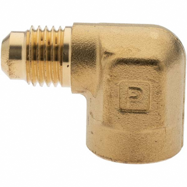 Parker Brass Flared Tube Connector: 1/4 x 3/8" OD, 7/16-20 Thread, 45 deg Flared Angle - 661FHD-4-6
