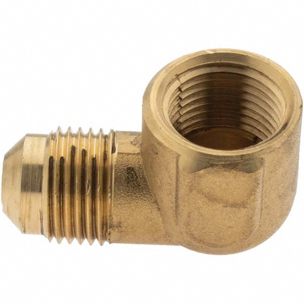 Parker Brass Flared Tube Connector: 1/4 x 3/8" OD, 7/16-20 Thread, 45 deg Flared Angle - 661FHD-4-6