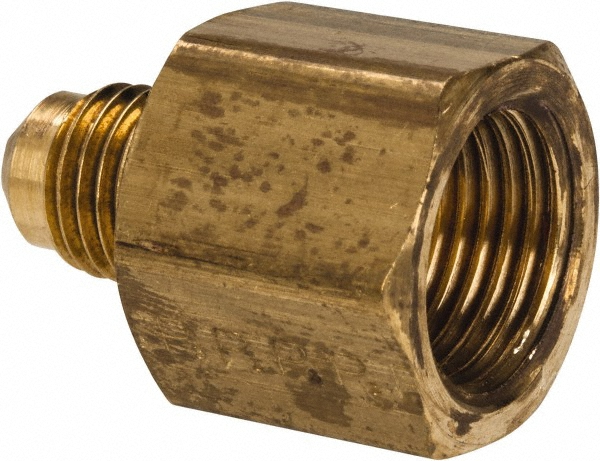 Parker Brass Flared Tube Connector: 1/4 x 3/8" OD, 7/16-20 Thread, 45 deg Flared Angle - 661FHD-4-6