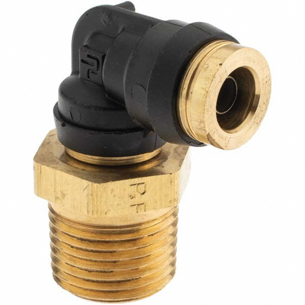 Norgren Push-to-Connect Tube x MNPT x Tube x Male Fitting: 90 deg Swivel Elbow, NPTF, 3/8" OD - C24470628