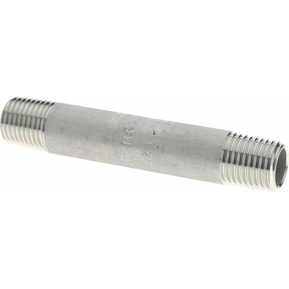 Merit Brass Stainless Steel Pipe Nipple: 1/4" Pipe, Grade 304 & 304L - 4504-400