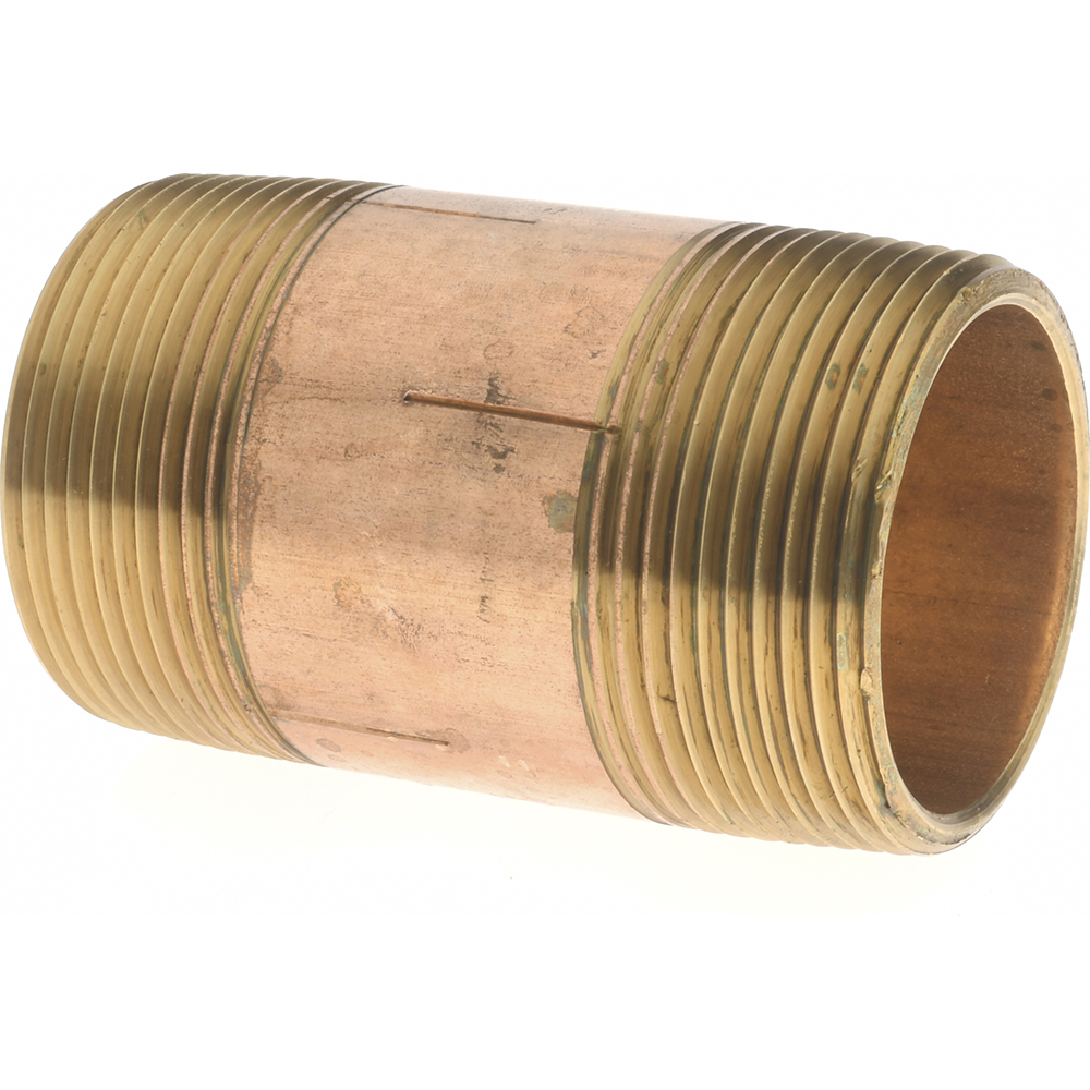 Merit Brass Brass Pipe Nipple: Threaded on Both Ends, 3" OAL, 1-1/2" NPT - 2124-300