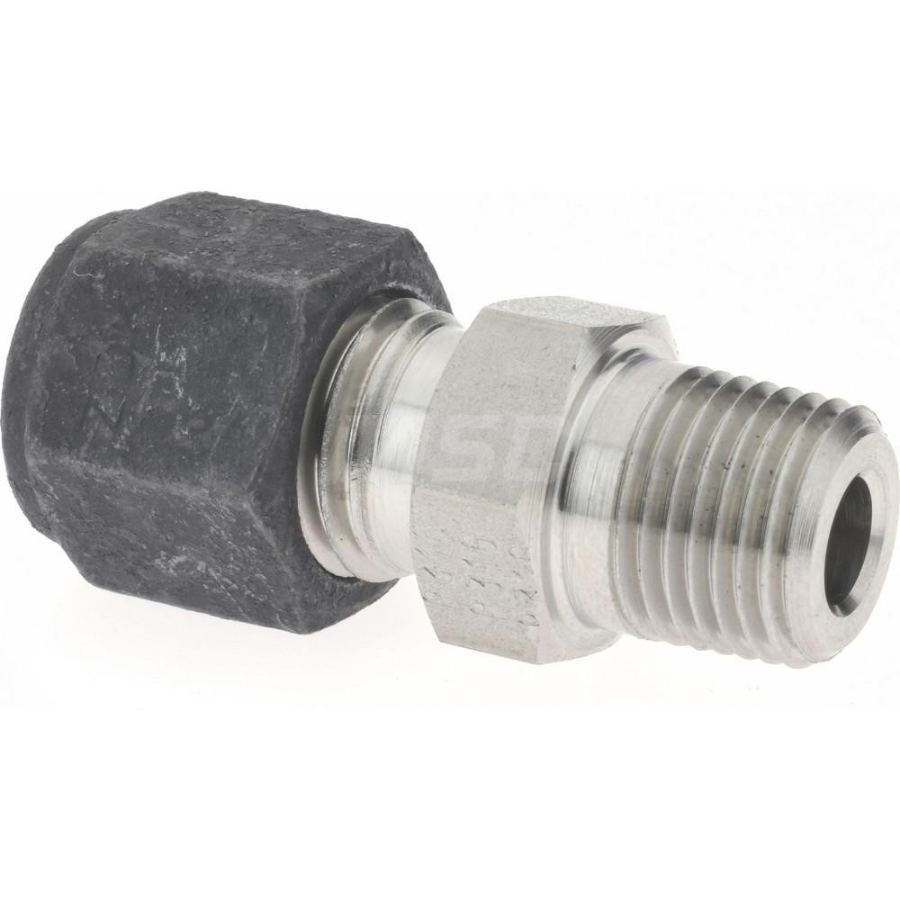 Parker Compression Tube Connector: 1/4" Tube OD, Compression x MNPT - 4-2 FBZ-SS
