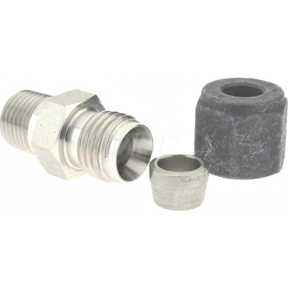 Parker Compression Tube Connector: 1/4" Tube OD, Compression x MNPT - 4-2 FBZ-SS