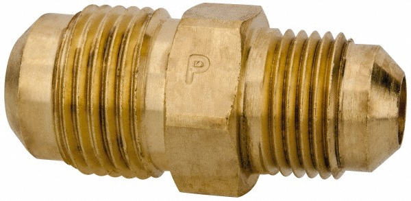 Parker Brass Flared Tube Union: 3/8" OD, 5/8-18 Thread, 45 deg Flared Angle - 42F-6