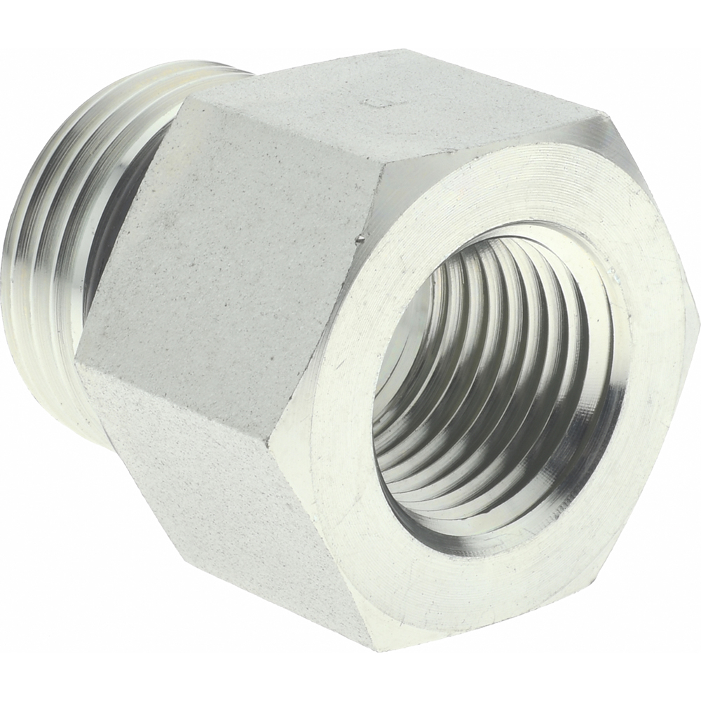 Parker Industrial Pipe Adapter: 1/2" Female Thread, 1-1/16-12 Male Thread, Male Straight Thread O-Ring x Female NPTF - 12-1/2 F5OG-S
