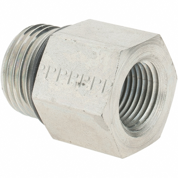 Parker Industrial Pipe Adapter: 1/2" Female Thread, 1-1/16-12 Male Thread, Male Straight Thread O-Ring x Female NPTF - 12-1/2 F5OG-S