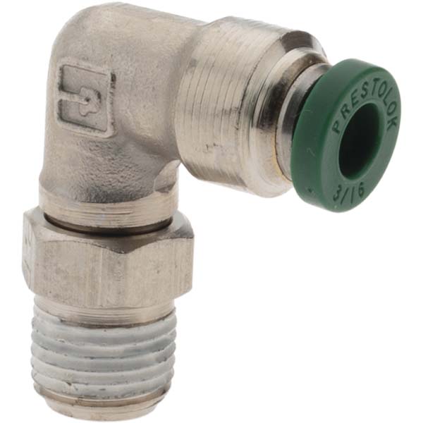 Parker Push-to-Connect Tube x MNPT x Tube x Male Fitting: 90 deg Elbow, NPTF, 3/16" OD - 12542