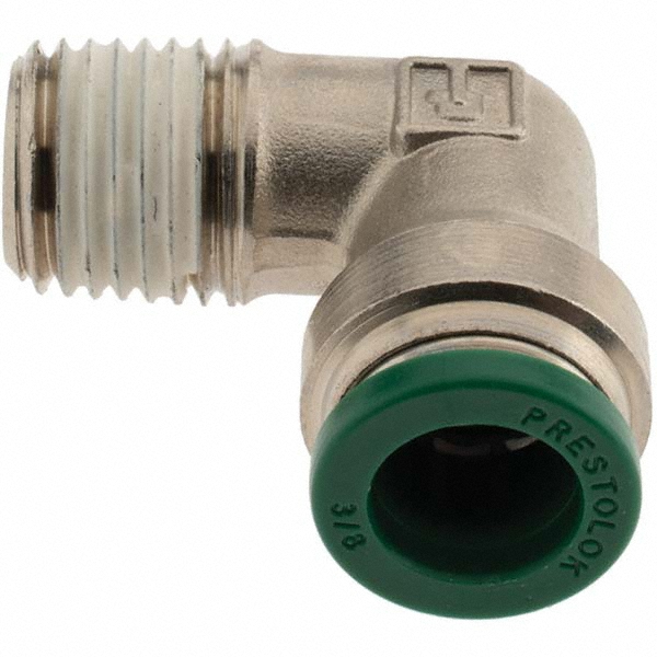 Parker Push-to-Connect Tube x MNPT x Tube x Male Fitting: 90 deg Elbow, NPTF, 3/16" OD - 12542