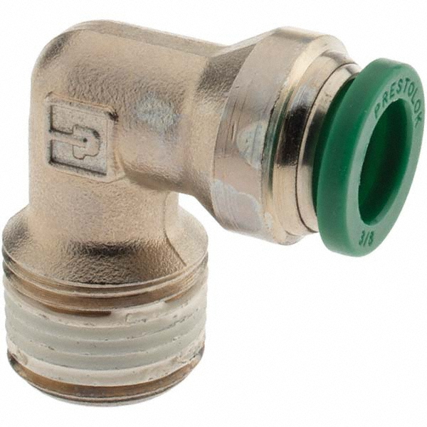 Parker Push-to-Connect Tube x MNPT x Tube x Male Fitting: 90 deg Elbow, NPTF, 3/16" OD - 12542