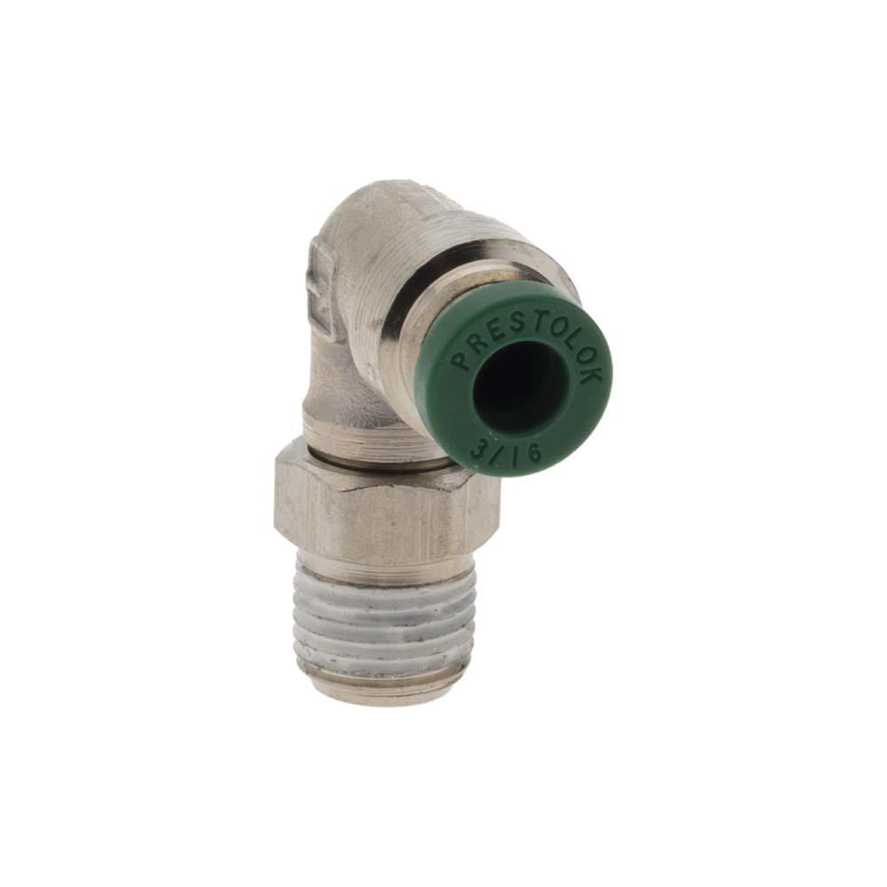 Parker Push-to-Connect Tube x MNPT x Tube x Male Fitting: 90 deg Elbow, NPTF, 3/16" OD - 12542