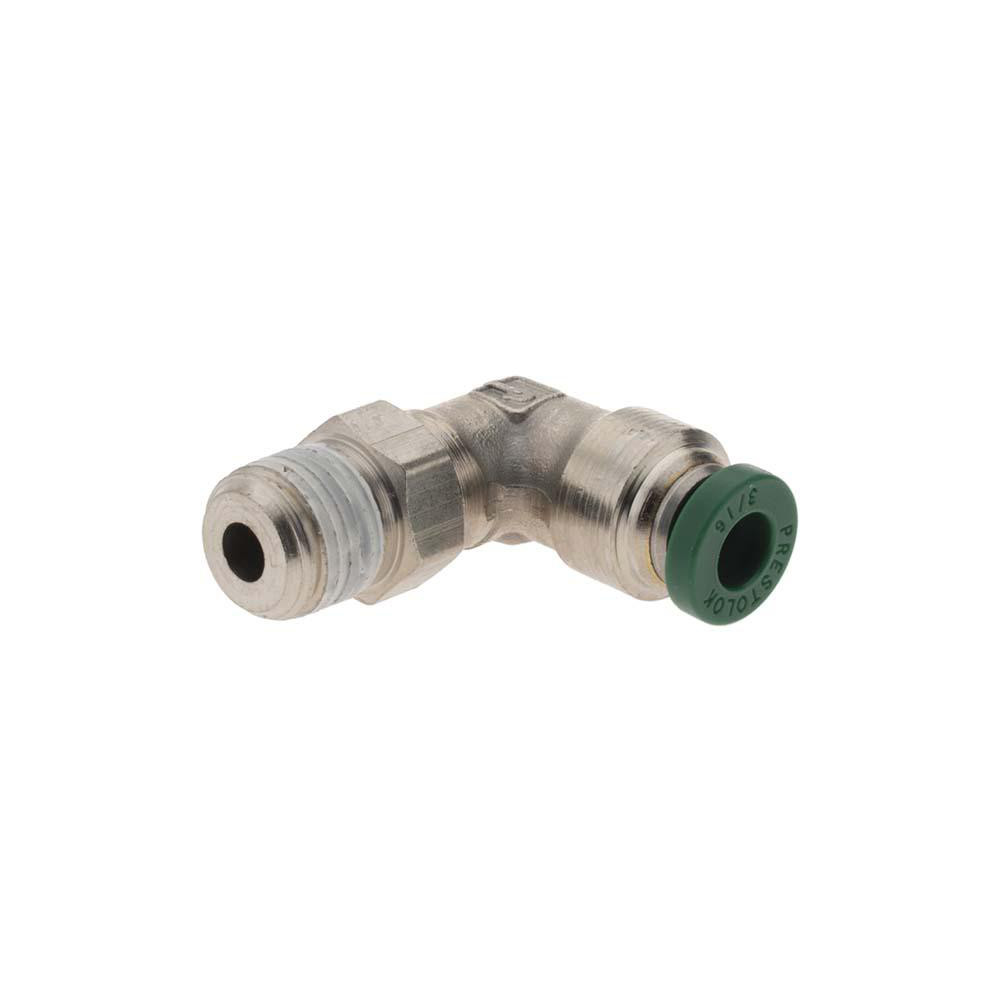 Parker Push-to-Connect Tube x MNPT x Tube x Male Fitting: 90 deg Elbow, NPTF, 3/16" OD - 12542