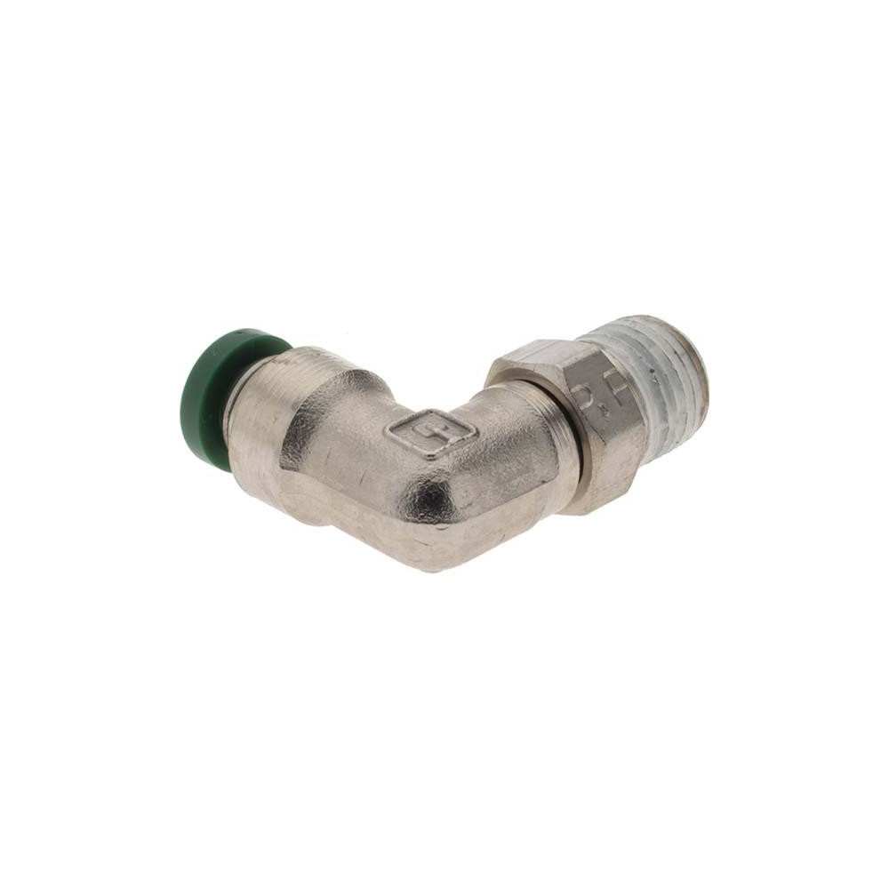 Parker Push-to-Connect Tube x MNPT x Tube x Male Fitting: 90 deg Elbow, NPTF, 3/16" OD - 12542