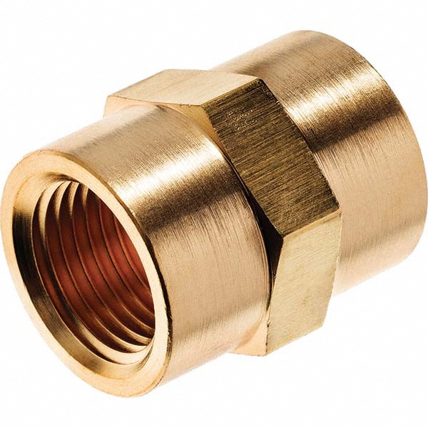 USA Industrials Brass Pipe Reducing Hex Coupling: 3/8 x 1/4" Fitting, Threaded, FNPT x FNPT - ZUSA-PF-4923