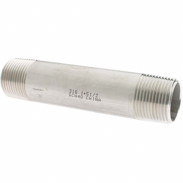 Merit Brass Stainless Steel Pipe Nipple: 1" Pipe, Grade 316 & 316L - 6016-550