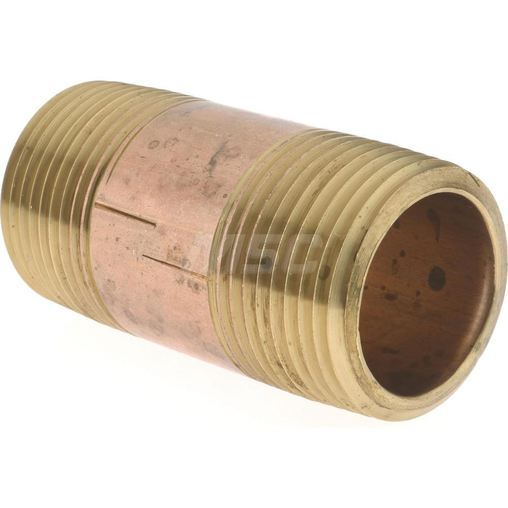 Merit Brass Brass Pipe Nipple: Threaded on Both Ends, 2-1/2" OAL, 1" NPT - 2116-250