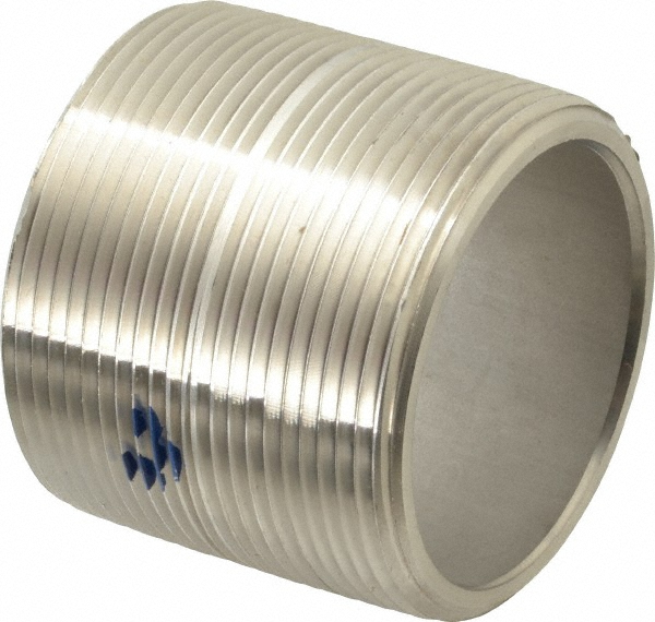 Merit Brass Stainless Steel Pipe Nipple: 2" Pipe, Grade 304 & 304L - 4532-001
