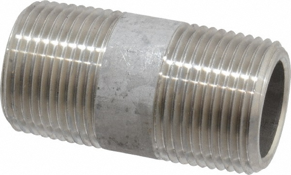 Merit Brass Stainless Steel Pipe Nipple: 2" Pipe, Grade 304 & 304L - 4532-001