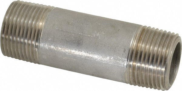 Merit Brass Stainless Steel Pipe Nipple: 2" Pipe, Grade 304 & 304L - 4532-001