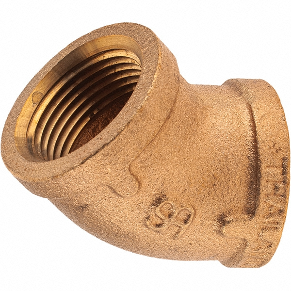 Merit Brass Brass Pipe 45 ° Elbow: 1/8" Fitting, Threaded, FNPT x FNPT, Class 125 - X102-02
