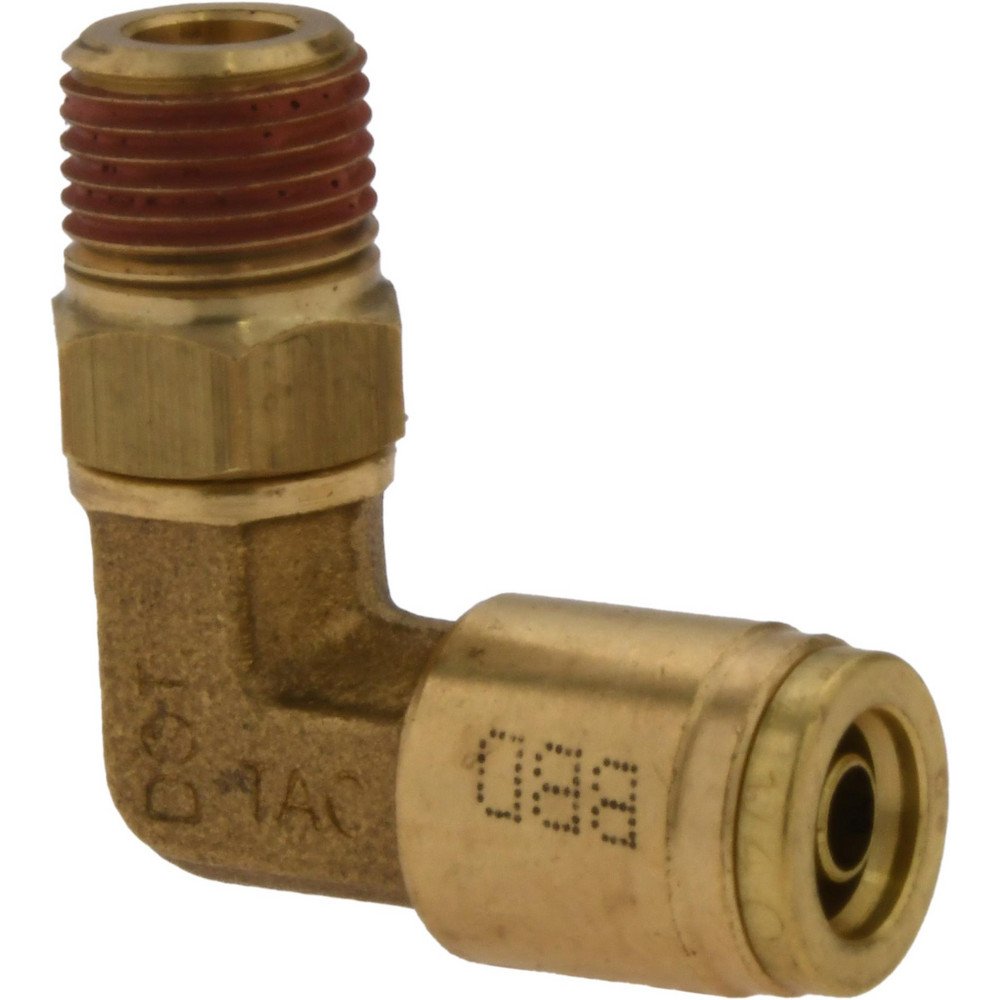 PRO-SOURCE Push-to-Connect Push-to-Connect x MNPT Fitting: 90 deg Swivel Elbow, NPT, 1/4" OD - PC69-DOTS-42