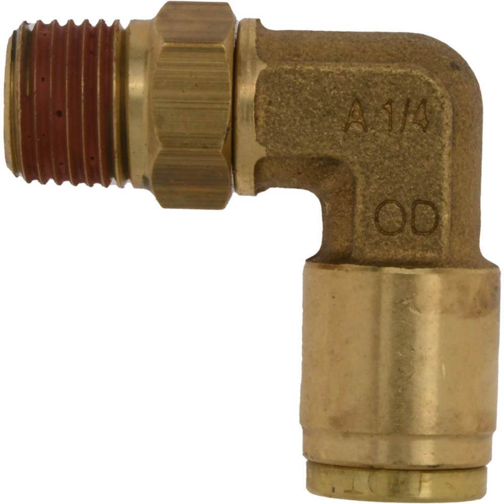 PRO-SOURCE Push-to-Connect Push-to-Connect x MNPT Fitting: 90 deg Swivel Elbow, NPT, 1/4" OD - PC69-DOTS-42