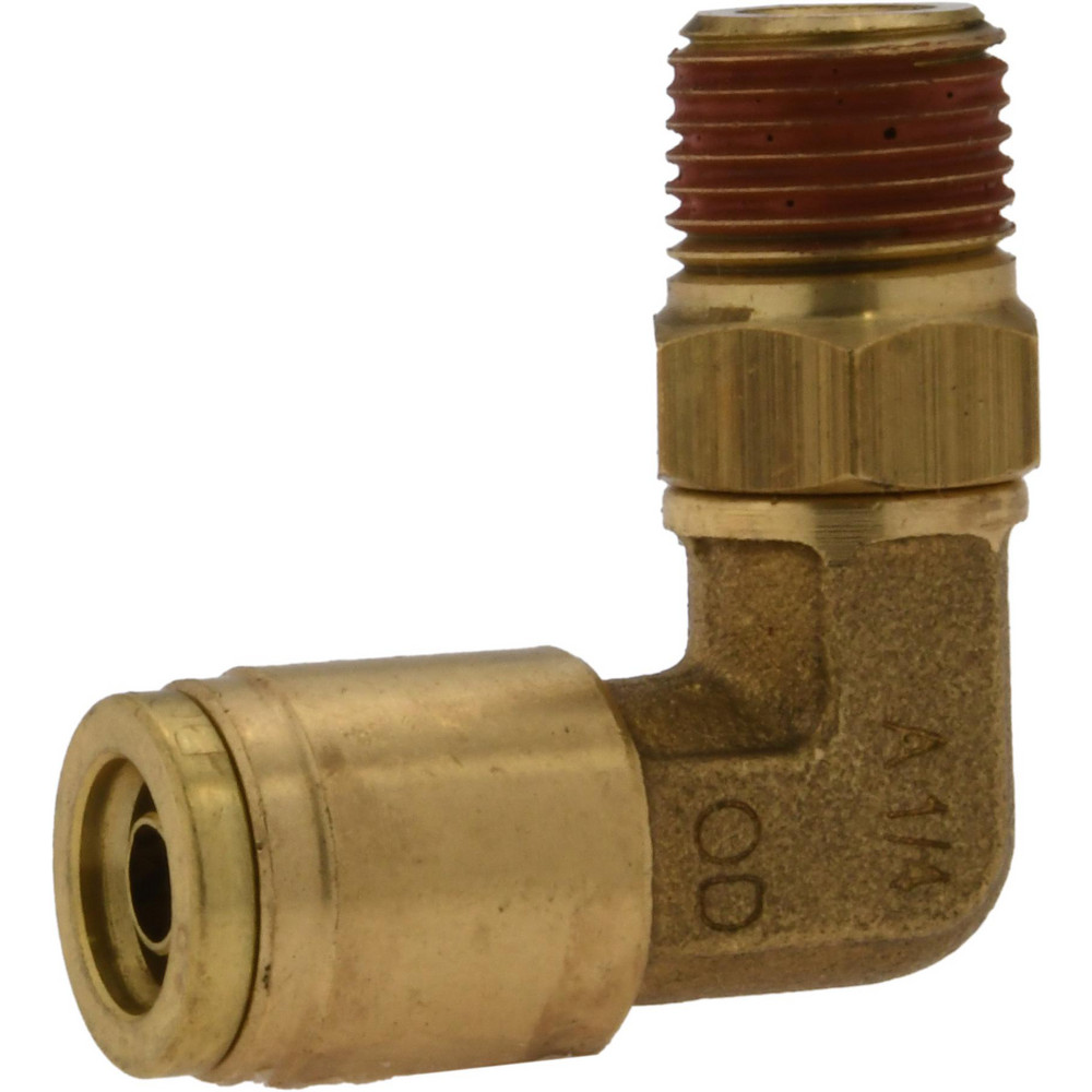 PRO-SOURCE Push-to-Connect Push-to-Connect x MNPT Fitting: 90 deg Swivel Elbow, NPT, 1/4" OD - PC69-DOTS-42