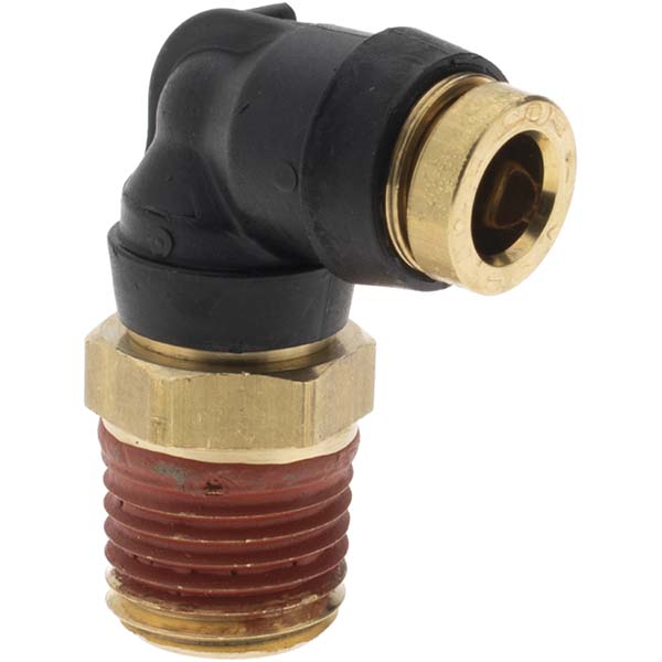PRO-SOURCE Push-to-Connect Push-to-Connect x MNPT Fitting: 90 deg Swivel Elbow, NPT, 1/4" OD - PC69-DOTS-42