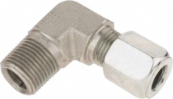 Parker Flareless Bite-Type Tube Male Elbow: 1/4" NPTF, 3/8" Tube OD, Steel - 6 CBU-S