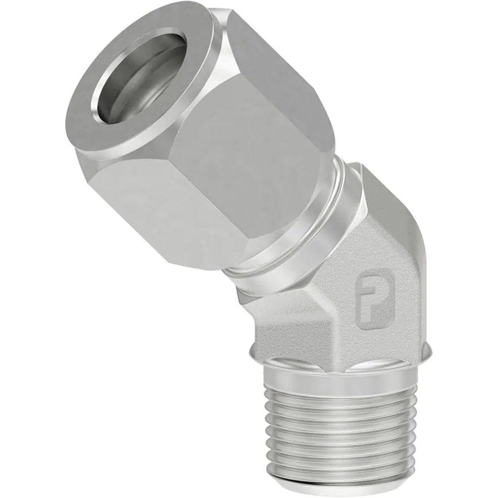 Parker Flareless Bite-Type Tube Male Elbow: 1/4" NPTF, 3/8" Tube OD, Steel - 6 CBU-S