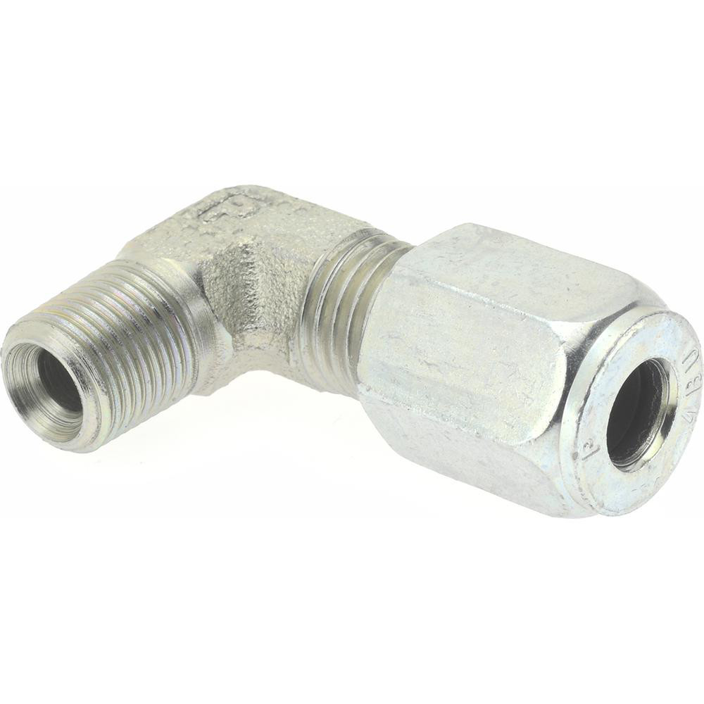 Parker Flareless Bite-Type Tube Male Elbow: 1/4" NPTF, 3/8" Tube OD, Steel - 6 CBU-S