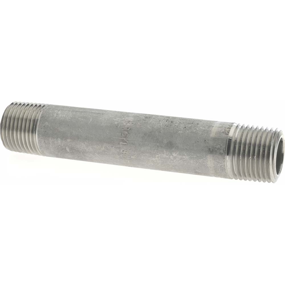 Merit Brass Stainless Steel Pipe Nipple: 1/2" Pipe, 5" OAL, Grade 316 & 316L - 6508-500