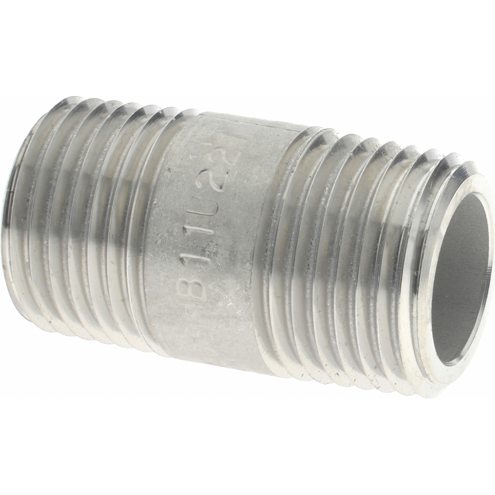 Merit Brass Stainless Steel Pipe Nipple: 1/2" Pipe, 5" OAL, Grade 316 & 316L - 6508-500