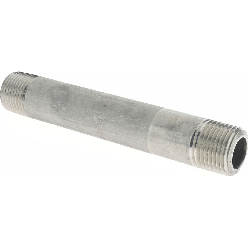 Merit Brass Stainless Steel Pipe Nipple: 1/2" Pipe, 5" OAL, Grade 316 & 316L - 6508-500