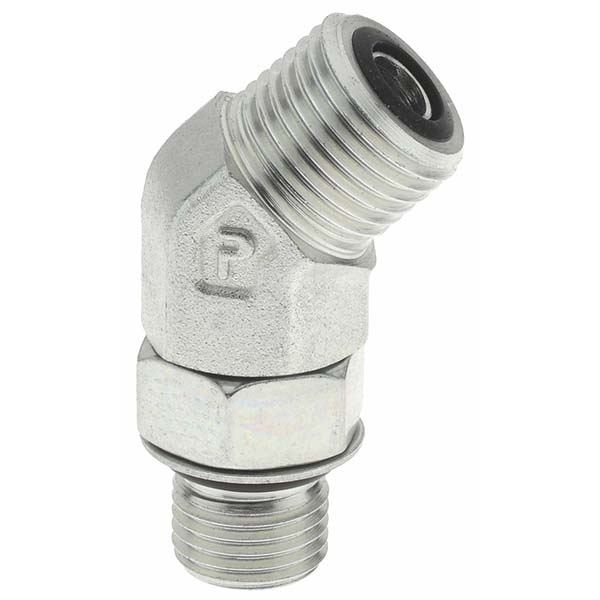 Parker Compression Tube 45 deg Male Elbow: 13/16-16, 1/2" Tube OD, ORFS x SAE-ORB - KP24533