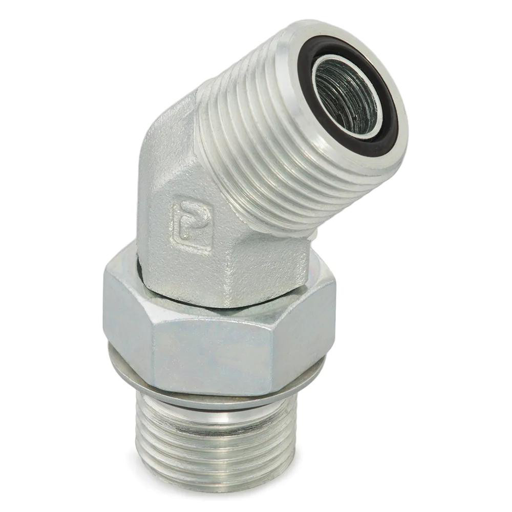 Parker Compression Tube 45 deg Male Elbow: 13/16-16, 1/2" Tube OD, ORFS x SAE-ORB - KP24533