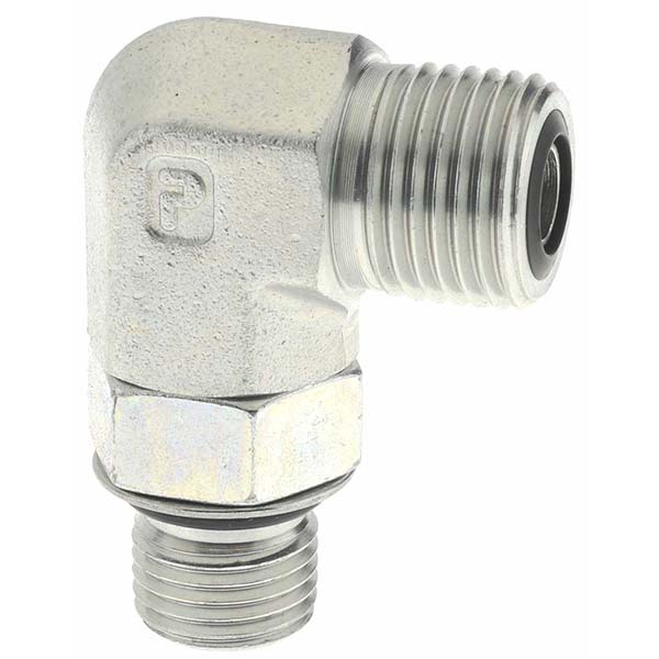 Parker Compression Tube 45 deg Male Elbow: 13/16-16, 1/2" Tube OD, ORFS x SAE-ORB - KP24533