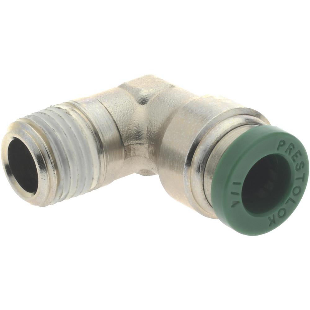 Parker Push-to-Connect Push-to-Connect x Male NPTF Fitting: 90 Deg Male Elbow, 1/8 Thread, NPTF, 1/4" OD - W169PLPNS-4-2