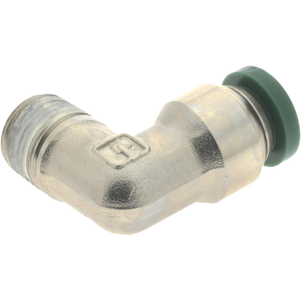Parker Push-to-Connect Push-to-Connect x Male NPTF Fitting: 90 Deg Male Elbow, 1/8 Thread, NPTF, 1/4" OD - W169PLPNS-4-2