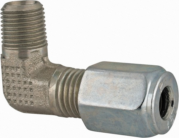 Parker Flareless Bite-Type Tube Male Elbow: 1/4" NPTF, 1/4" Tube OD, Steel - 4-4 CBU-S