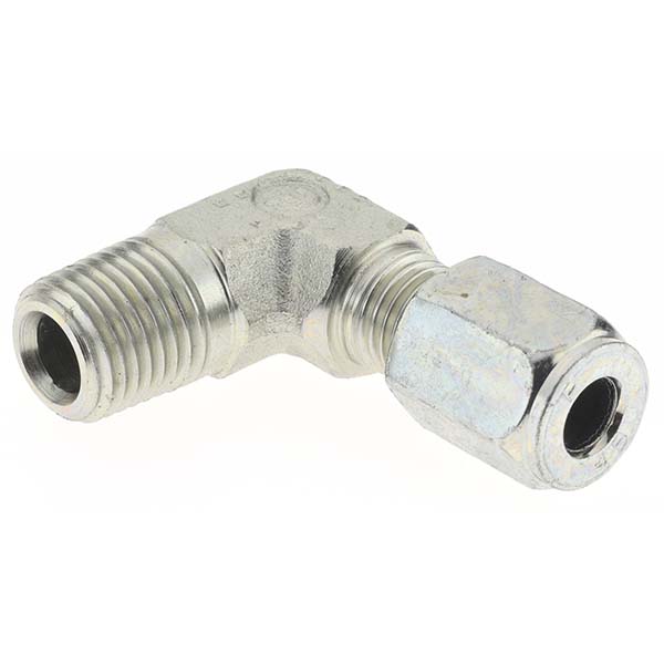 Parker Flareless Bite-Type Tube Male Elbow: 1/4" NPTF, 1/4" Tube OD, Steel - 4-4 CBU-S