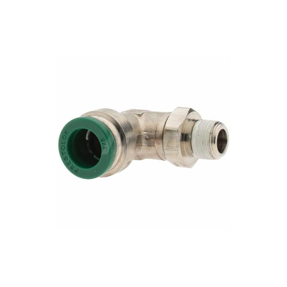Parker Push-to-Connect Tube x MNPT x Tube x Male Fitting: Swivel Elbow, NPTF, 3/8" OD - -12547-1