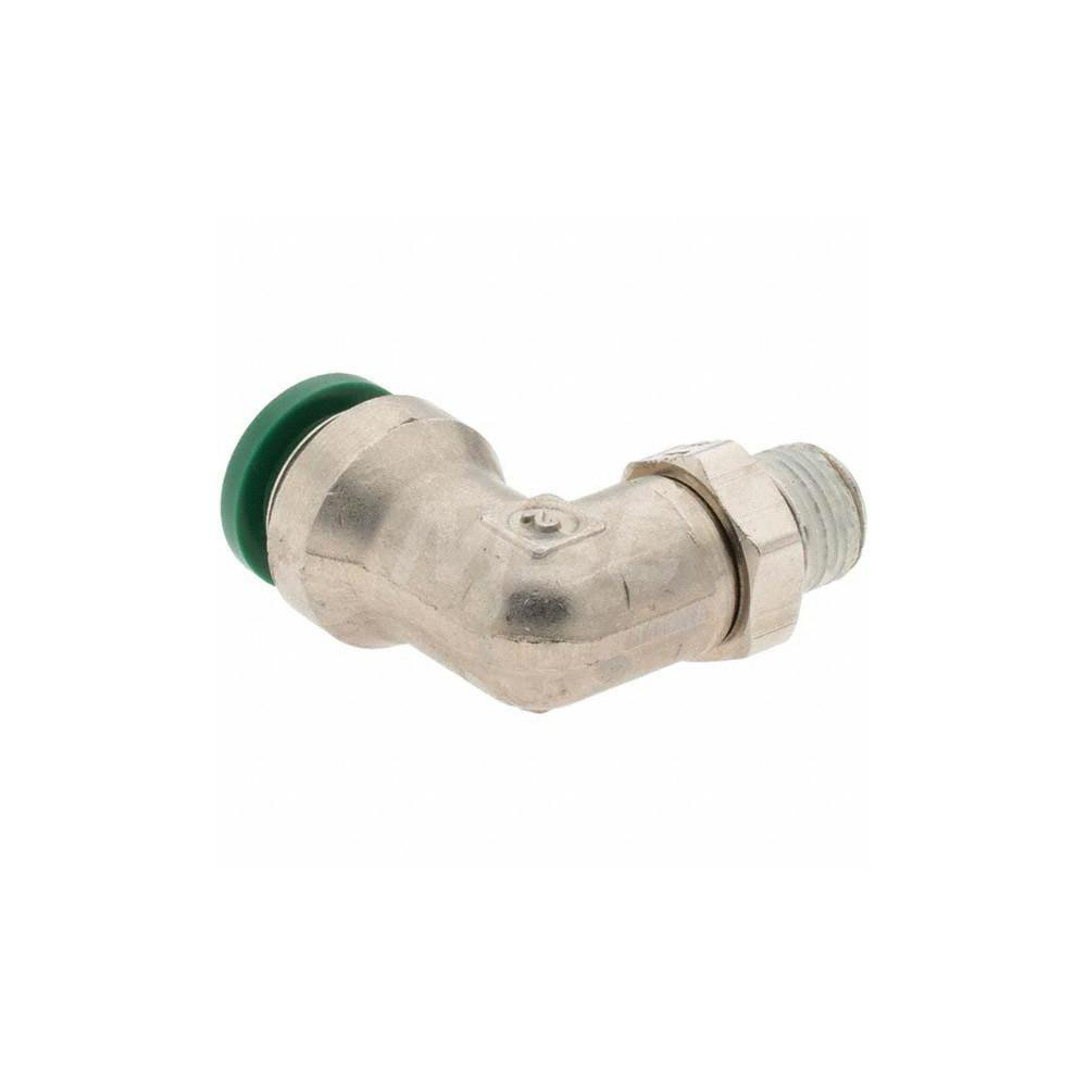 Parker Push-to-Connect Tube x MNPT x Tube x Male Fitting: Swivel Elbow, NPTF, 3/8" OD - -12547-1