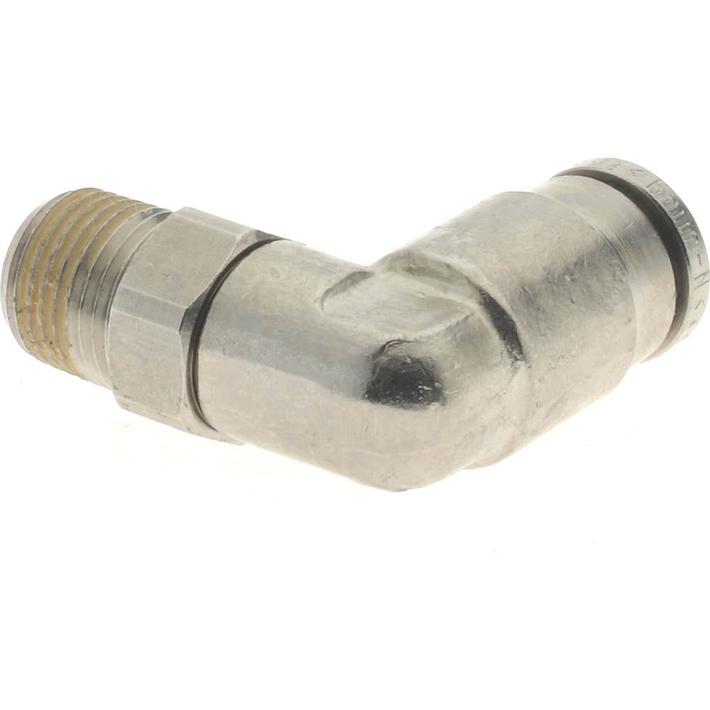 Norgren Push-to-Connect Tube x Male x Tube x Male BSPT Fitting: 90 deg Swivel Elbow Adapter, BSPT, 6.00 mm OD - 101470618