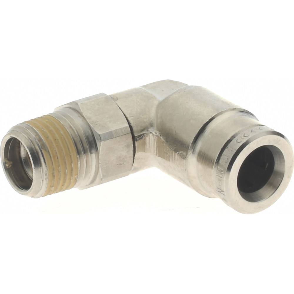 Norgren Push-to-Connect Tube x Male x Tube x Male BSPT Fitting: 90 deg Swivel Elbow Adapter, BSPT, 6.00 mm OD - 101470618